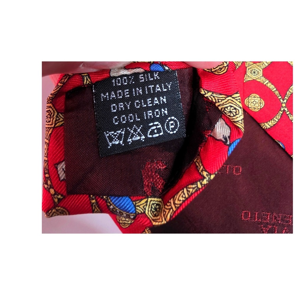 Via Veneto Linea Oro Silk Tie Mens Red Gold Seal Animal Print Made in Italy - Picture 5 of 5
